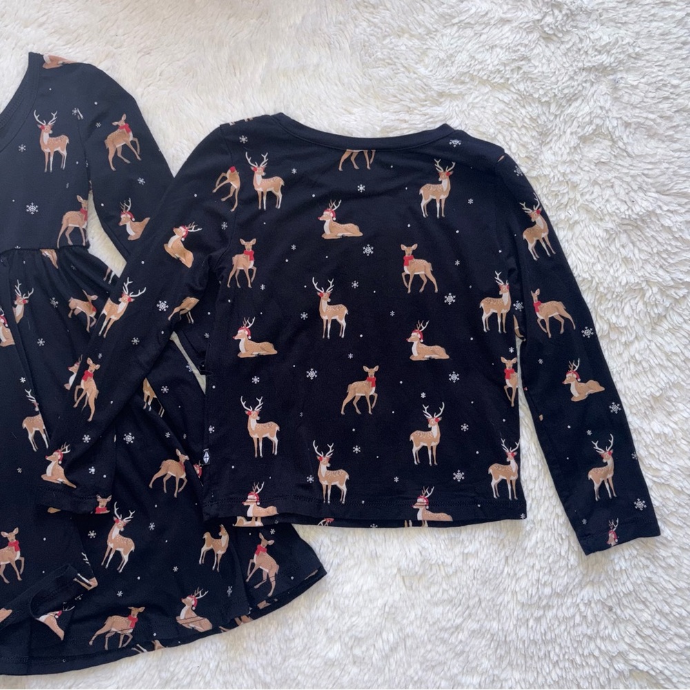 Two Kyte Baby Girls 3T Midnight Deer Twirl LS Dress + LS Tee Shirt Christmas Lot - Picture 6 of 10